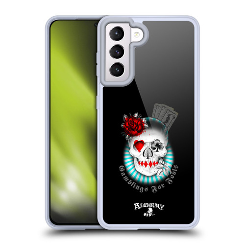 Alchemy Gothic Skull And Cards Gambling's For Fools Soft Gel Case for Samsung Galaxy S21 5G & MagSafe