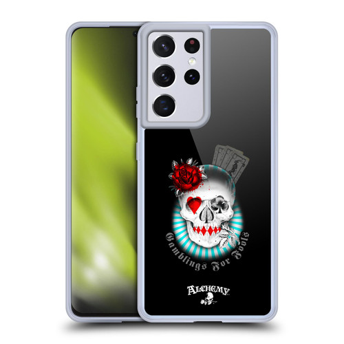 Alchemy Gothic Skull And Cards Gambling's For Fools Soft Gel Case for Samsung Galaxy S21 Ultra 5G & MagSafe