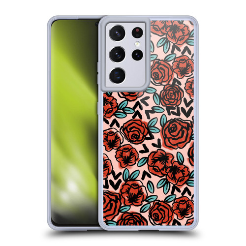 Andrea Lauren Design Lady Like Red Floral Soft Gel Case for Samsung Galaxy S21 Ultra 5G & MagSafe