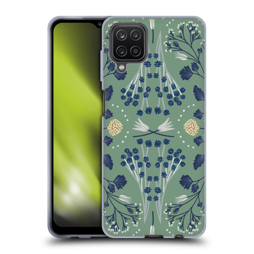Anis Illustration Floral And Leaves Folk Emerald Green Soft Gel Case for Samsung Galaxy A12 (2020)