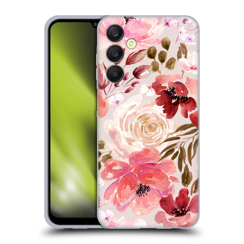 Anis Illustration Floral Pattern Light Red Soft Gel Case for Samsung Galaxy A25 5G