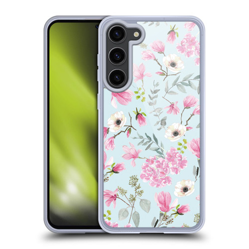 Anis Illustration Graphics Romantic Pattern Light Blue Soft Gel Case for Samsung Galaxy S23+ 5G & MagSafe