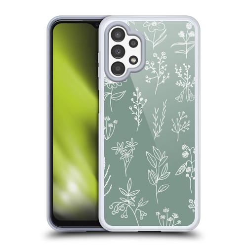 Anis Illustration Mix Pattern Little Patagonian Sage Green Soft Gel Case for Samsung Galaxy A13 (2022)