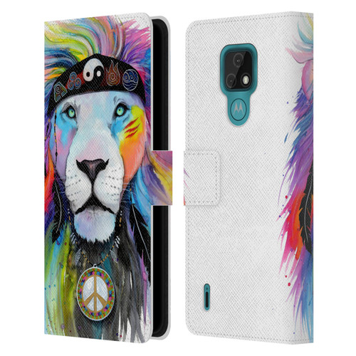 Pixie Cold Cats Hippy Lion Leather Book Wallet Case Cover For Motorola Moto E7