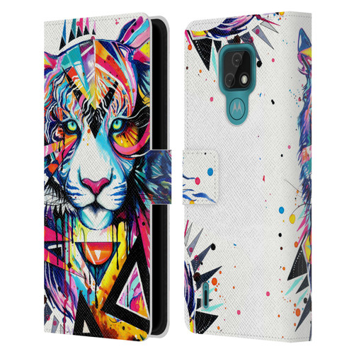 Pixie Cold Cats Shattered Tiger Leather Book Wallet Case Cover For Motorola Moto E7