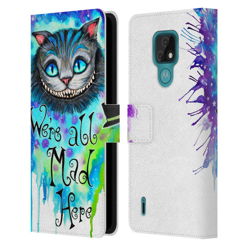 Pixie Cold Cats We Are All Mad Here Leather Book Wallet Case Cover For Motorola Moto E7