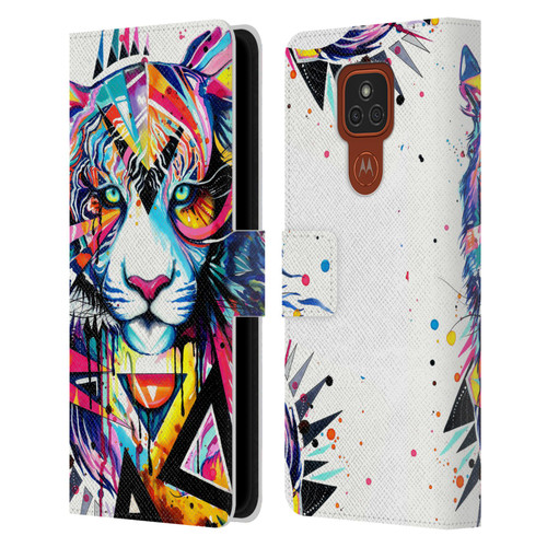 Pixie Cold Cats Shattered Tiger Leather Book Wallet Case Cover For Motorola Moto E7 Plus