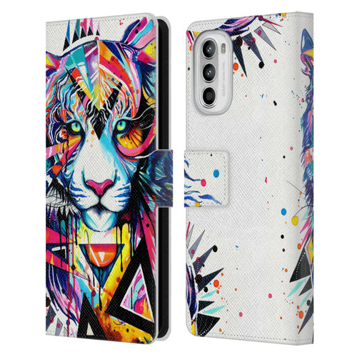 Pixie Cold Cats Shattered Tiger Leather Book Wallet Case Cover For Motorola Moto G52