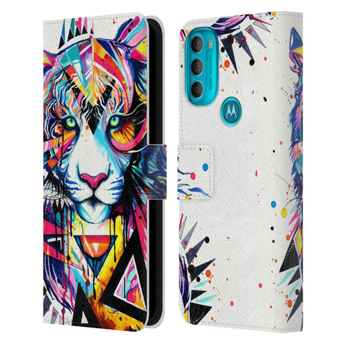 Pixie Cold Cats Shattered Tiger Leather Book Wallet Case Cover For Motorola Moto G71 5G