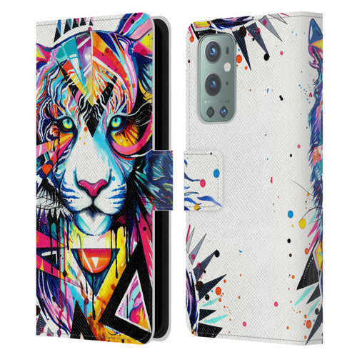 Pixie Cold Cats Shattered Tiger Leather Book Wallet Case Cover For OnePlus 9