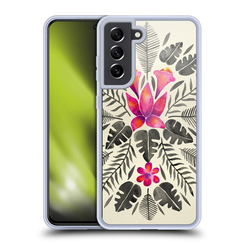 Cat Coquillette Nature Grey Pink Tropical Symmetry Soft Gel Case for Samsung Galaxy S21 FE 5G & MagSafe