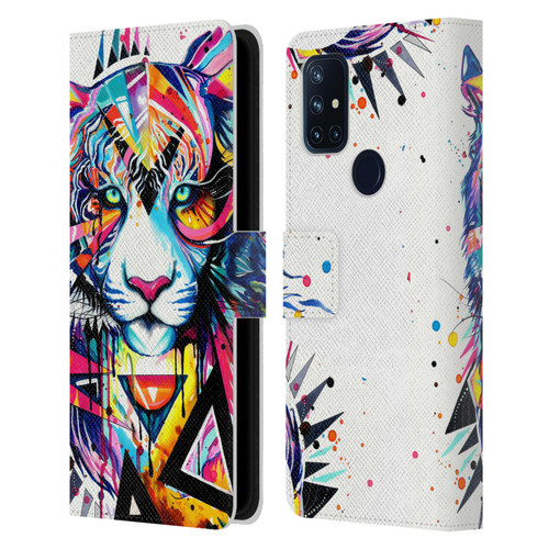 Pixie Cold Cats Shattered Tiger Leather Book Wallet Case Cover For OnePlus Nord N10 5G