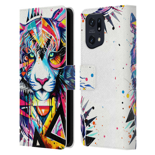 Pixie Cold Cats Shattered Tiger Leather Book Wallet Case Cover For OPPO Find X5