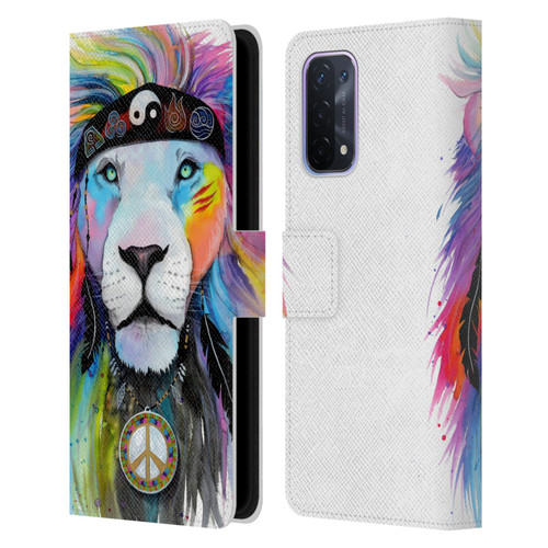 Pixie Cold Cats Hippy Lion Leather Book Wallet Case Cover For OPPO A54 5G