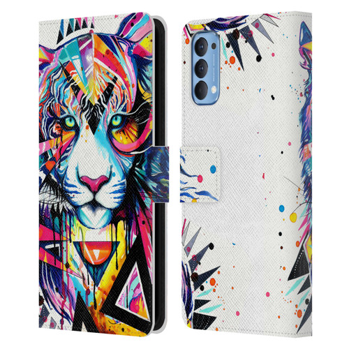 Pixie Cold Cats Shattered Tiger Leather Book Wallet Case Cover For OPPO Reno 4 5G