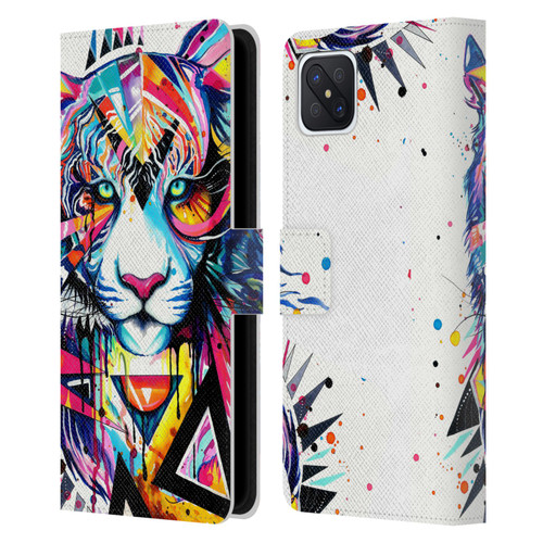 Pixie Cold Cats Shattered Tiger Leather Book Wallet Case Cover For OPPO Reno4 Z 5G