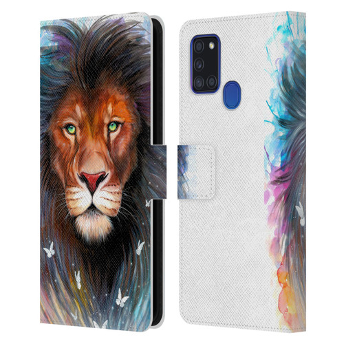 Pixie Cold Cats Sacred King Leather Book Wallet Case Cover For Samsung Galaxy A21s (2020)