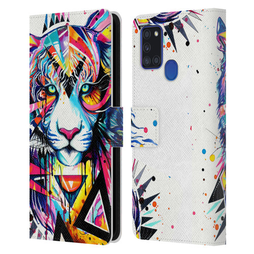 Pixie Cold Cats Shattered Tiger Leather Book Wallet Case Cover For Samsung Galaxy A21s (2020)