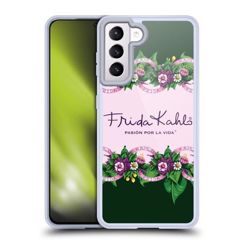 Frida Kahlo Purple Florals Border Soft Gel Case for Samsung Galaxy S21 5G & MagSafe