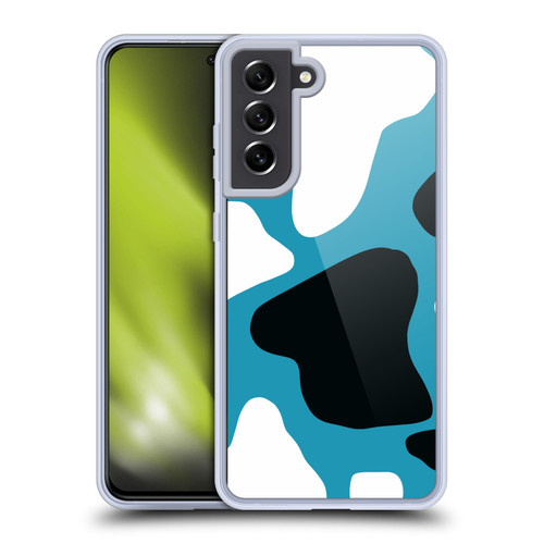 Grace Illustration Cow Prints Blue Soft Gel Case for Samsung Galaxy S21 FE 5G & MagSafe