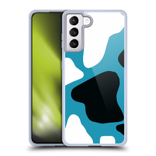Grace Illustration Cow Prints Blue Soft Gel Case for Samsung Galaxy S21+ 5G & MagSafe
