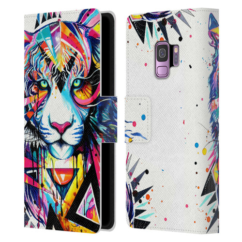 Pixie Cold Cats Shattered Tiger Leather Book Wallet Case Cover For Samsung Galaxy S9