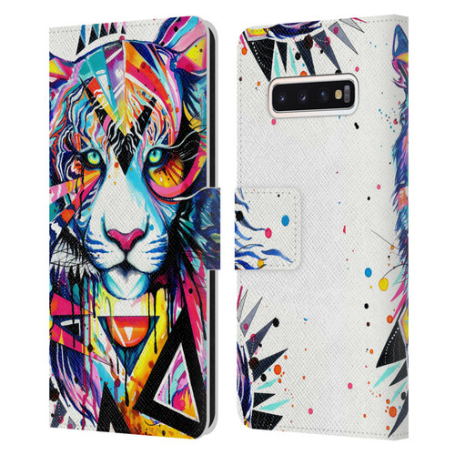 Pixie Cold Cats Shattered Tiger Leather Book Wallet Case Cover For Samsung Galaxy S10