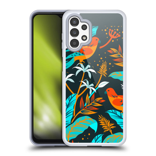 Haroulita Birds And Flowers Orange Blue Soft Gel Case for Samsung Galaxy A13 (2022)