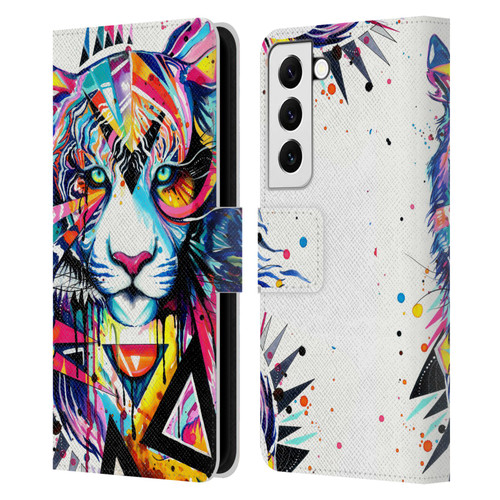 Pixie Cold Cats Shattered Tiger Leather Book Wallet Case Cover For Samsung Galaxy S22 5G