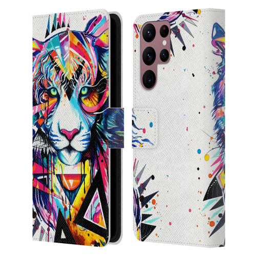 Pixie Cold Cats Shattered Tiger Leather Book Wallet Case Cover For Samsung Galaxy S22 Ultra 5G