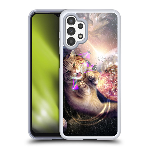 Random Galaxy Space Cat Reaching Big Pizza Soft Gel Case for Samsung Galaxy A13 (2022)