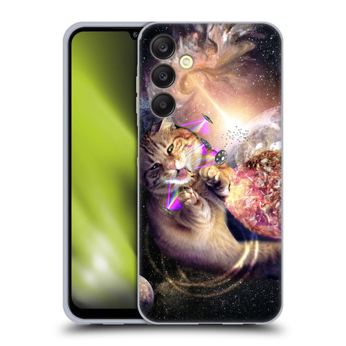 Random Galaxy Space Cat Reaching Big Pizza Soft Gel Case for Samsung Galaxy A25 5G
