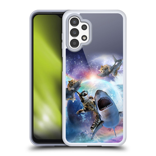 Random Galaxy Animals Space Cat Riding Shark Soft Gel Case for Samsung Galaxy A13 (2022)