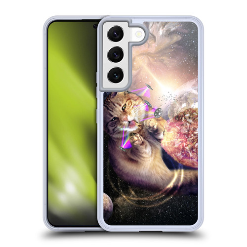 Random Galaxy Space Cat Reaching Big Pizza Soft Gel Case for Samsung Galaxy S22 5G & MagSafe