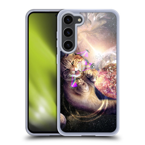 Random Galaxy Space Cat Reaching Big Pizza Soft Gel Case for Samsung Galaxy S23+ 5G & MagSafe