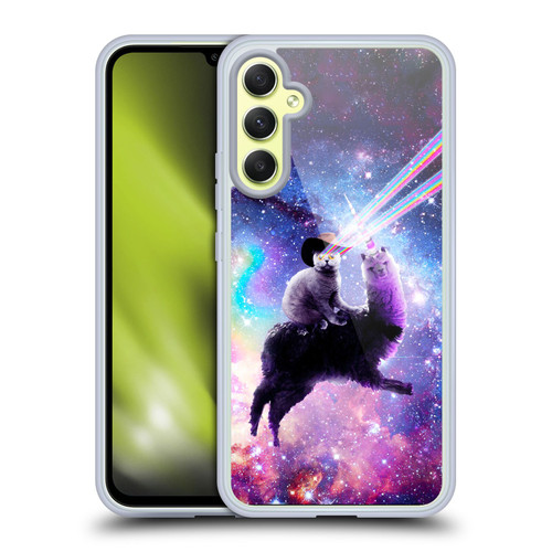 Random Galaxy Animals Laser Space Cat Riding Llama Soft Gel Case for Samsung Galaxy A34 5G