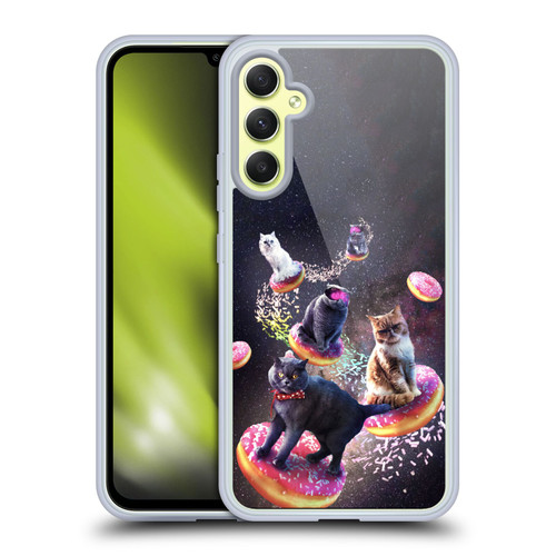Random Galaxy Animals Space Cats Riding Donuts Soft Gel Case for Samsung Galaxy A34 5G
