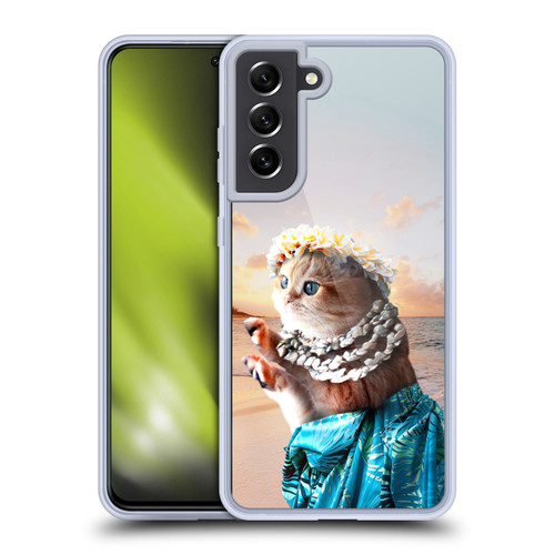 Random Galaxy Animals Aloha Hawaiian Cat Soft Gel Case for Samsung Galaxy S21 FE 5G & MagSafe