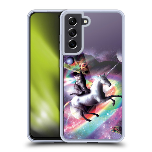Random Galaxy Animals Space Cat Riding Unicorn Soft Gel Case for Samsung Galaxy S21 FE 5G & MagSafe