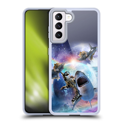 Random Galaxy Animals Space Cat Riding Shark Soft Gel Case for Samsung Galaxy S21 5G & MagSafe
