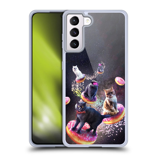 Random Galaxy Animals Space Cats Riding Donuts Soft Gel Case for Samsung Galaxy S21+ 5G & MagSafe