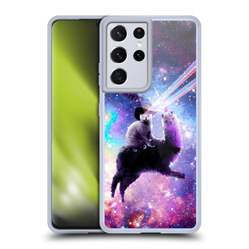 Random Galaxy Animals Laser Space Cat Riding Llama Soft Gel Case for Samsung Galaxy S21 Ultra 5G & MagSafe