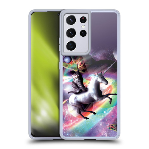 Random Galaxy Animals Space Cat Riding Unicorn Soft Gel Case for Samsung Galaxy S21 Ultra 5G & MagSafe