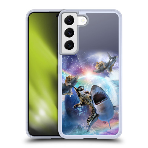 Random Galaxy Animals Space Cat Riding Shark Soft Gel Case for Samsung Galaxy S22 5G & MagSafe