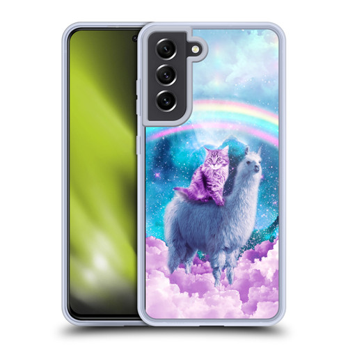 Random Galaxy Space Llama Cloudy Cat In Rainbow Soft Gel Case for Samsung Galaxy S21 FE 5G & MagSafe