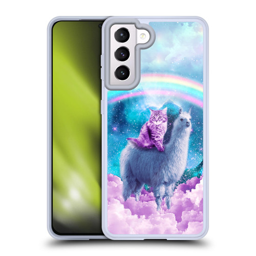 Random Galaxy Space Llama Cloudy Cat In Rainbow Soft Gel Case for Samsung Galaxy S21 5G & MagSafe
