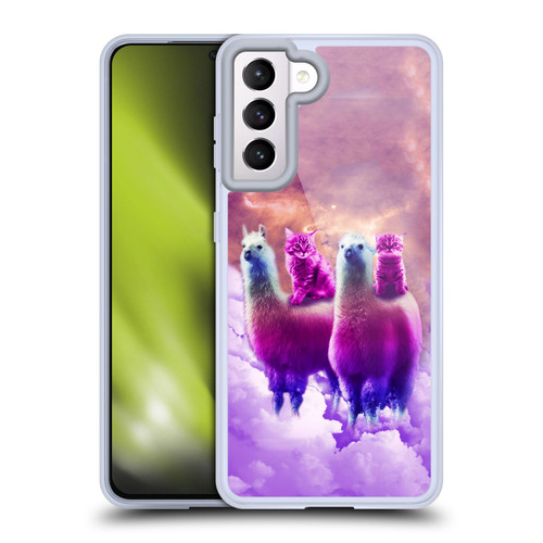Random Galaxy Space Llama Galaxy Purple Cat Soft Gel Case for Samsung Galaxy S21 5G & MagSafe
