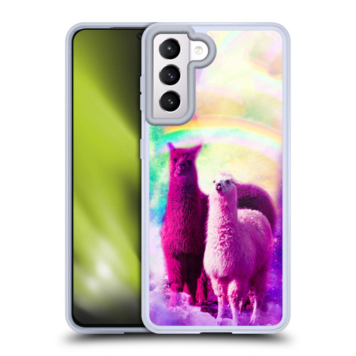 Random Galaxy Space Llama Lovely Lllama In Rainbow Soft Gel Case for Samsung Galaxy S21 5G & MagSafe