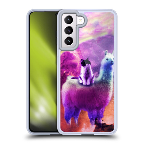 Random Galaxy Space Llama Purple Galaxy Cat Soft Gel Case for Samsung Galaxy S21 5G & MagSafe