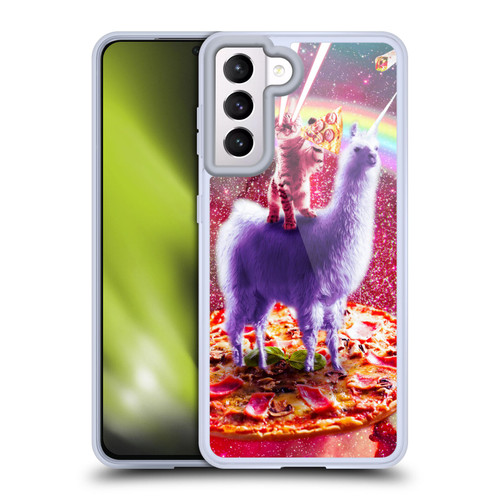 Random Galaxy Space Llama Rainbow Lazer Cat & Pizza Soft Gel Case for Samsung Galaxy S21 5G & MagSafe